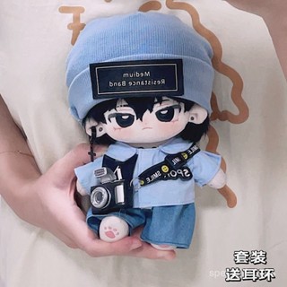 ⭐臺灣出貨 20cm娃衣 特價娃衣 拽酷帥氣藍襯衫相機 酷藍帽牛仔褲 棉花娃娃衣服胖胖體 娃娃衣服 娃娃配件 娃娃裝 C