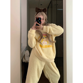 WJW 臺灣出貨可愛卡通廚師狗餅餅少女甜美冬天睡衣女珊瑚絨保暖長袖套裝可外穿 UHOL【V】