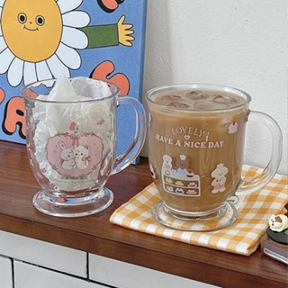 ✨限時免運✨高顏值ins可愛小熊蛋糕玻璃杯牛奶杯帶把防燙卡通杯子飲料喝水杯果汁杯 玻璃杯 牛奶杯 咖啡杯