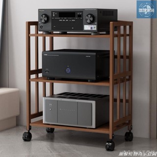 【免運】音響放置架 音箱支架落地功放架 CD機架子影音機櫃 楠竹滾輪置物架收納架 置物推車多層附輪層架 可移動式收納櫃三