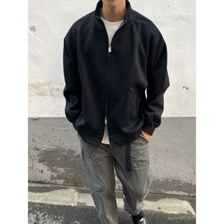 JTL品質優選-美式複古春秋季立領雙拉鏈boxy版型衛衣cleanfi廓型剪裁夾克外套