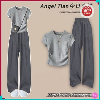 新款上市 桃園出貨🌸 【4968人收藏】純棉韓係風套裝女2024夏季新款正肩短袖T恤+寬鬆闊腿褲慵懶兩件套 MG45