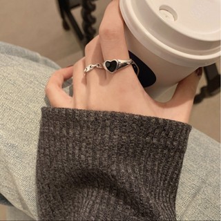 【Han】 💗2件戒指組 ins 冷淡風 小眾設計 黑色愛心戒指組