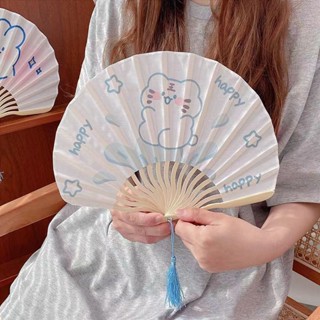 ✨限時特賣✨【1346人好評】扇子女可愛夏季絹布摺扇迷你卡通兒童學生便攜隨身舞蹈扇摺疊竹扇 CK韓物社