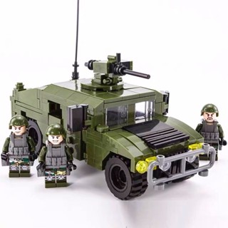 作戰基地 特種兵軍事基地指揮部武裝悍馬裝甲運兵車直升機拼裝立式積木車