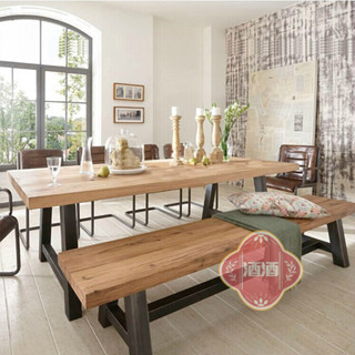 【酒酒】loft北歐老鬆木餐桌咖啡茶餐廳桌椅實木辦公桌複古鐵藝書桌餐桌椅