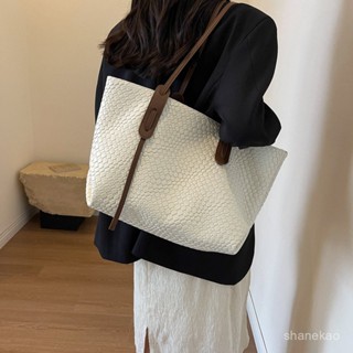 【臺灣出貨】時尚通懃大容量包包新款編織女包休閒洋氣純色單肩包大學生託特包