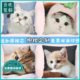 🔥臺灣出貨⚜️【3619人收藏】可愛小貓咪抱枕雙麵來圖定製動物圖案枕頭汽車沙髮辦公室靠墊定做
