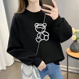 Luzi🎀韓版大尺碼大學T春秋款含棉長袖圓領衛衣女韓版寬鬆氣質百搭減齡休閒上衣潮ins長袖上衣女
