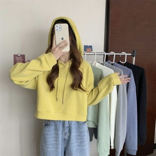 Luzi🎀大尺碼 大尺碼衛衣 連帽衛衣 長袖衛衣 女秋季短款連帽衛衣薄款潮ins寬鬆韓版高腰套頭長袖上衣