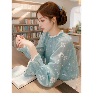臺灣熱賣超好看藍色碎花襯衫女2025年春季新款高階感輕奢減齡洋氣氣質上衣