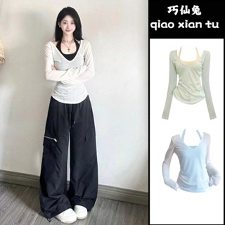 see 冰絲防曬衣 防曬外套 冰絲上衣 防曬服夏季兩件套裝白色防曬衣寬松辣妹長袖T恤上衣 罩衫內搭吊帶背心女 吊帶上衣