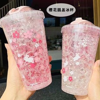 夏季杯子 吸管杯 櫻花漸變色吸管水杯夏天網紅碎冰杯冰飲杯學生大容量甜美冰酷杯子水杯 水