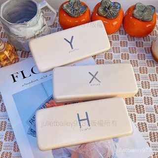 眼鏡盒 便攜 女 高階感 ins 日係 抗壓 高顔值 奶油色 字母 好看 簡約 小眾
