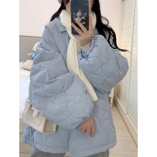 韓版翻領菱格夾棉外套 中長版 棉衣 羽絨外套女 麵包外套 冬天外套 大衣外套 加厚棉衣 羽絨衣 長版外套 中長版羽絨外套