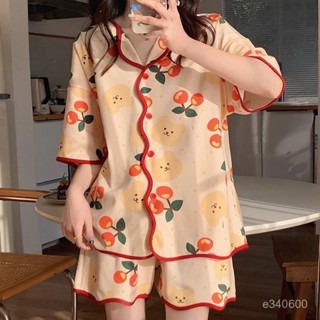 臺灣出貨 帶胸墊睡衣女 大尺碼睡衣 開衫短袖睡衣 女生睡衣 夏天睡衣 女睡衣 居家睡衣 居家服 夏季家居服套裝 可愛睡衣
