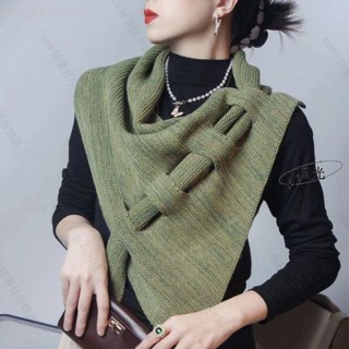 💞心選品質💞圍巾 披肩 脖圍 秋冬新款三角針織毛線披肩式圍巾空調房外搭保暖圍脖交叉穿孔搭肩3gundam1