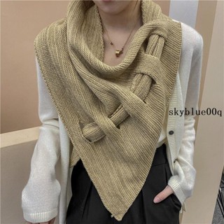 裝飾披肩🥖 秋三角巾針織毛線披肩式圍巾兩用空調房女外搭圍脖交叉搭肩時尚