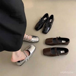 臺灣出貨法式方頭淺口單鞋女2024年春新款韓版法式氣質僊女軟平底瑪麗珍鞋 學院風 學院風套裝 純慾套裝 夏季套裝 ZR