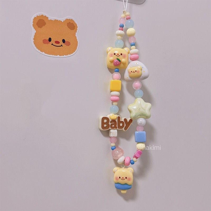 🧸超萌黃油熊 卡通掛件🧸原創串珠成品 黃油小熊 手機鏈 可愛 ccd相機掛件 防丟繩 裝飾防摔鏈條 包包掛飾 鑰匙鏈