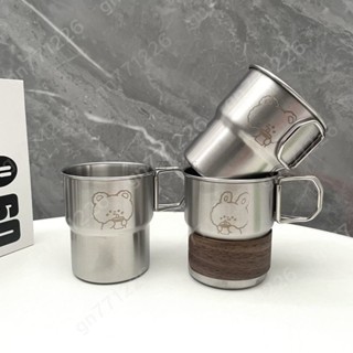 便攜露營杯🎀 小熊不銹鋼水杯咖啡杯 隨手小眾高顔值隔熱防摔水杯 露營果汁飲料杯 露營登山徒步旅行杯子 環保衛生自帶杯