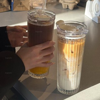 🔥臺灣出貨🔥免運🔥絢青玻璃杯大容量ins風帶蓋吸管杯果汁飲料咖啡杯辦公水杯子男女 kogiselle1