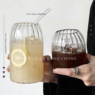 H創意工作室 ✨新款咖啡杯ins高顏值豎紋堡壘玻璃杯耐高溫大容量水杯拿鐵杯