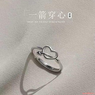新品特惠💖學生情侶朋友收藏】新年款一箭穿心戒指女設計氣質潮流創意鏤空愛心開口戒送女友禮物