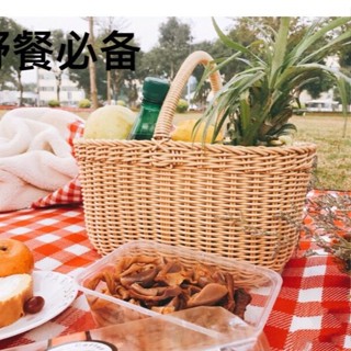 編織野餐籃 水果籃 野餐籃 提籃 購物籃 買菜籃 編織野餐籃 仿藤編露營野餐籃子編織藤編收納盒手提籃購物籃菜籃收納籃