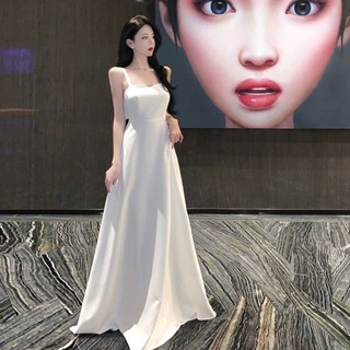 臺灣熱賣【店鋪熱銷】白色晚禮服裙女長款優雅氣質宴會高階名媛年會旅遊度假拍照連衣裙