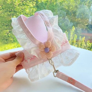 寵物衣服 寵物背心 寵物裝扮cosplay 夏季 薄款 透氣衣服 狗狗貓咪夏季薄款可牽引公主風胸背款花朵裝飾可愛防掙脫胸