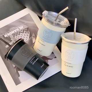 🔥臺灣24H🔥不銹鋼 咖啡杯 ins高顔值 日韓風 304吸管杯 防摔隨手杯小眾車載水杯男 Y0MB