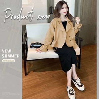 Luxi❤外衣女秋季新款女裝韓版抽繩純色短款風衣女神百搭小個子輕熟上衣