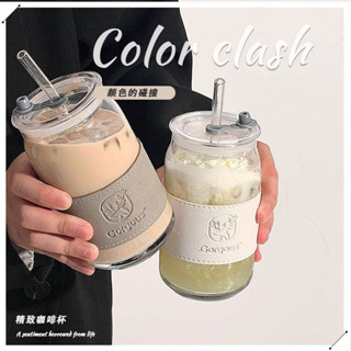 🚀rin🚀 大容量ins風帶蓋吸管女杯辦公室杯子高顏值喝水杯果汁飲料咖啡杯 飲料杯子 玻璃隨行杯 玻璃吸管杯 透明
