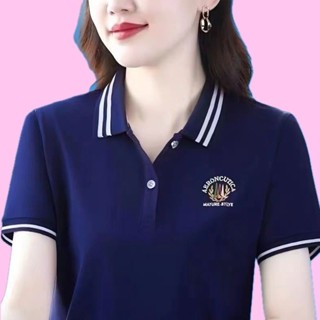 臺灣出貨 夏季女裝翻領POLO衫短袖T恤女2025夏季新款休閑洋氣減齡修身顯瘦百搭上衣