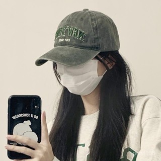免運💯美式複古墨綠色防曬鴨舌帽水洗夏季棒球帽女大頭圍顯臉小帽子韓版水洗復古鴨舌帽 美式刺繡遮陽帽老帽 硬挺軟頂帽水洗復古
