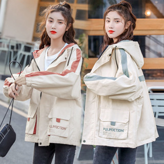 【盛奚葭了了】休閒外套 春秋韓版寬鬆學生工裝少女短款風衣撞色棒球服上衣 外套