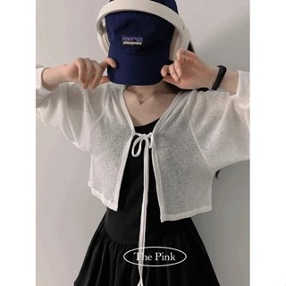 Codibook｜韓國 thepink 油畫風絲帶透膚長袖短版針織外套［預購］針織外套 女裝
