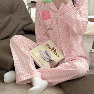 🌈女生睡衣 Loopy睡衣女韓版ins可愛海狸女長袖休閒家居服套裝格子睡衣女