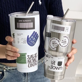 吸管保溫杯 保溫瓶 隨行杯 吸管杯 玻璃水瓶 水杯 水壺 ins風 運動水壺大容量雙飲冰霸杯304不銹鋼保溫杯美式保冷咖