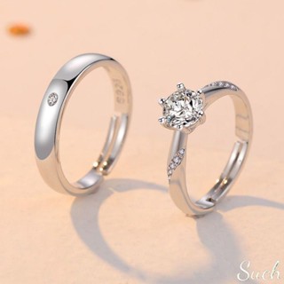Such·戒指|純銀色戒指簡約婚禮道具模擬結婚一對鉆戒情侶對戒小眾情人節 戒指女 尾戒 戒子 食指戒指 戒指女生 指環