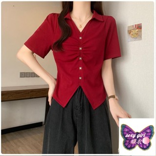 ☀全店免運☀M-4XL 韓版別緻設計感polo領上衣 精棉210g 大尺碼女裝上衣 短袖T恤 夏天女裝 遮肉顯瘦上衣jh