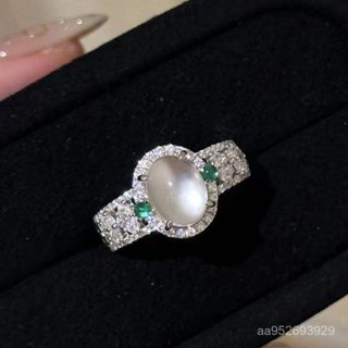 💎金福源珠寶💎新中式冰透鑲鑽戒指中國風白玉髓小眾百搭指環高階感氣質端莊手飾水晶戒指 寶石戒指 鈦鋼戒指 鑽石戒指