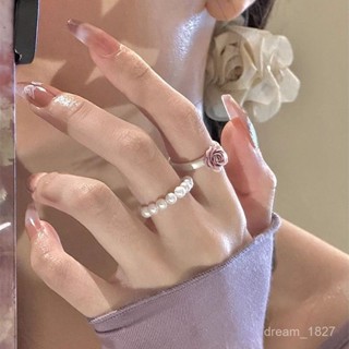 🌈百搭搭配🌈法式甜美珍珠戒指巴洛克彈力戒圈小眾設計高階感氣質開口指環套裝