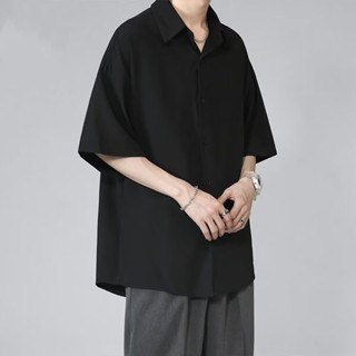 臺灣出貨 M-8XL 新款 百搭潮 青春流行 春季潮流 男純色 日常 氣質 五分袖原宿標準襯衫 大尺碼襯衫 短袖襯衫