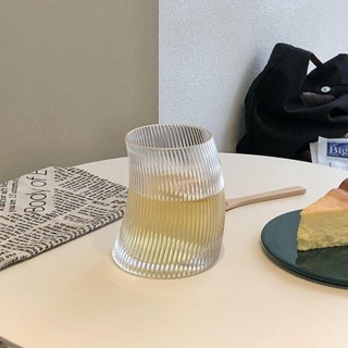 🍑限時下殺價🍑日本玻璃杯 造型玻璃杯 透明玻璃杯 浮雕玻璃杯 玻璃杯ins風 vintage杯子 咖啡杯簡約日式條紋