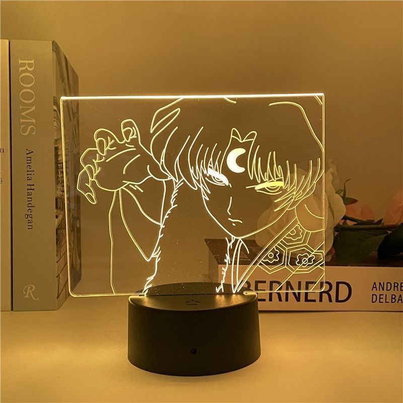 🌈桃園 犬夜叉 小夜燈 犬夜叉 週邊 殺生丸 小夜燈 床頭燈 犬夜叉 夜燈 雲母桔梗殺生丸3d立體亞克力七彩氛圍桌麵擺件