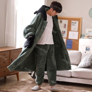 今日下殺# 法蘭絨睡袍 秋冬居家服 珊瑚絨浴袍 睡衣男士 【P1108】 秋冬季珊瑚睡袍男刷毛家居服套裝中長款加厚法蘭絨