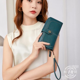 梔子花開 RFID防磁錢包女 新款歐美女士錢包油蠟皮錢夾皮夾大容量手拿包 大容量長夾 多卡位長夾 皮夾