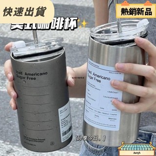 桃園發貨 工業風304不鏽鋼咖啡隨行杯 320/600ml美式馬克杯 ins風水壺 環保金屬吸管杯 冰霸杯 帶蓋保溫